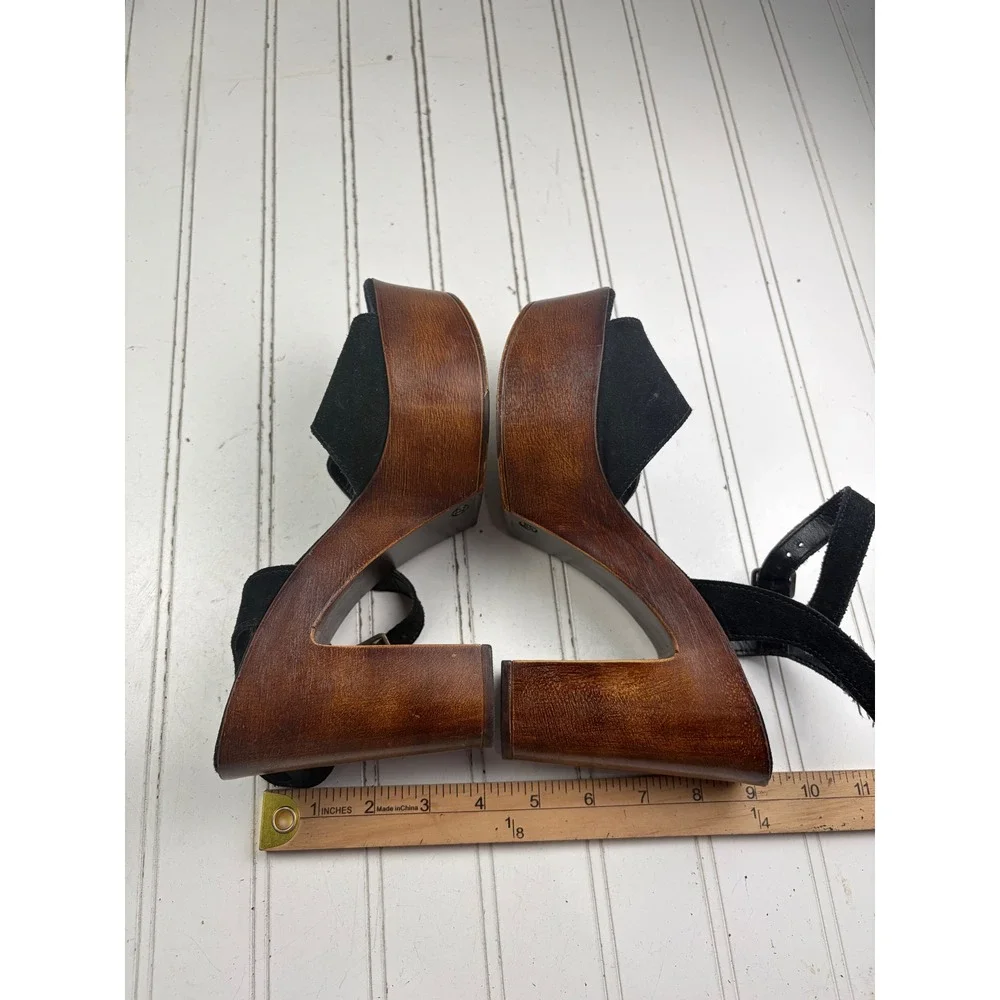 Steve Madden Vintage Black Suede Lulla Platform Chunky Sandals Women's Size 8.5